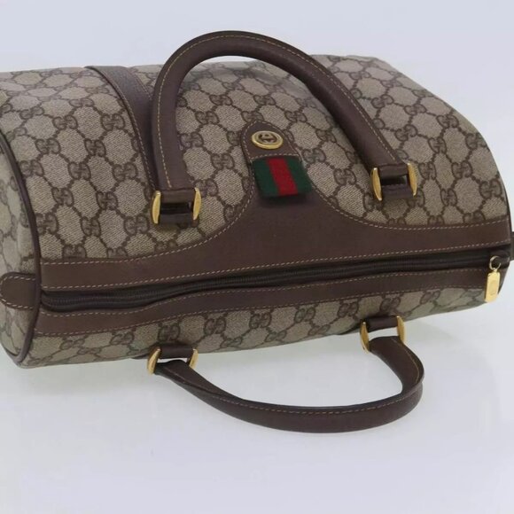 GUCCI GG Supreme Web Sherry Line Boston Bag PVC Beige Gold 40 20 007 Auth - Picture 6 of 16
